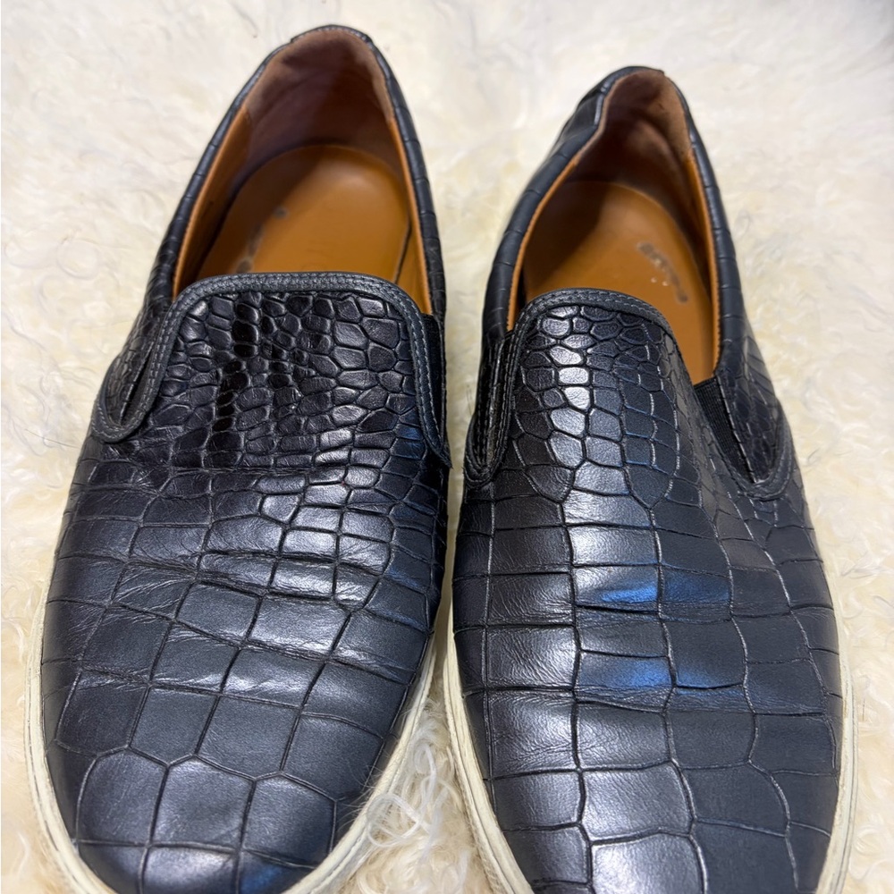 Jimmy Choo Black Croc-Embossed Slip-On Sneakers